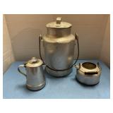 Aluminum milk can & mini teapots