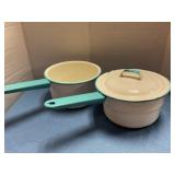 Vintage enamelware saucepans