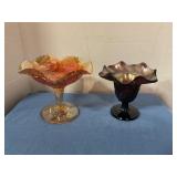 Vintage Carnival glass footed compotes