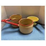 Vintage enamelware saucepans