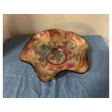 Carnival glass ruffled serving bowl