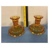 Unmarked Fenton  colonial amber candleholders
