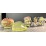 FENTON VASE, LEMON GLASS SLIPPERS, HEAD MUGS