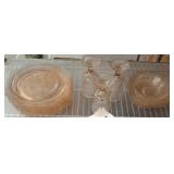GROUP OF PINK DEPRESSION, PLATES, BOWLS, STEMS