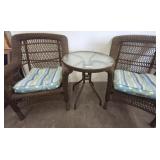 2 OUTDOOR WICKER ARMCHAIRS, GLASS