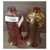 PAIR OF CRANBERRY ETCHED HURRICANE SHADES 10IN
