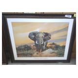 CHARGING BULL ELEPHANT FRAMED PRINT