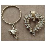 14 K HEART WITH DIAMONDS AND GOLD ANGLE CHARM RING