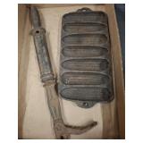 CAST IRON PULLER, CAST CORN BREAD PAN