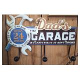 DADS GARAGE METAL SIGN W/ COAT HOOKS