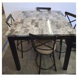 HIGH TOP DINING TABLE, 4 METAL FRAME CHAIRS