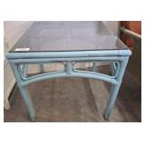 PAINTED RATTAN GLASS TOP END TABLE