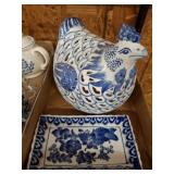 BLUE AND WHITE CHICKEN DCOR, BLUE AND WHITE