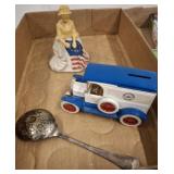 COIN BANK, SPOON, DECANTER BETSY ROSS