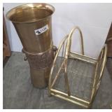 BRASS UMBRELLA STAND, METAL MAGAZINE RACK