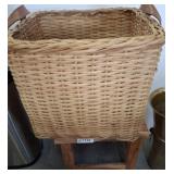 LARGE BASKET, EXOTIC WOOD STOOL