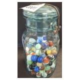 MARBLES IN VINTAGE BALL JAR