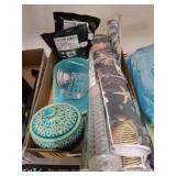 ASSORTED BATHROOM SUPPLIES, WALL PAPER
