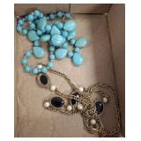TURQUOISE LOOK NECKLACE AND GOLD TONE NECKLACE