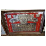 MIRRORED BUDWEISER ADVERTISEMENT, 26X19