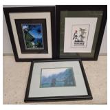 3PC FRAMED TROPICAL STYLE PRINTS AND BIRD
