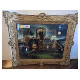 REVERSE PAINTED COTTAGE SCENE IN ORNATE FRAME