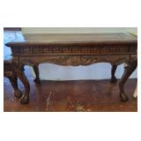 ORNATELY CARVED BALL/CLAW SOFA TABLE