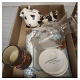 ASSORTED FIGURINES, COWS, MISC