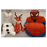 PLUSH SPIDERMAN, OLAF, DINO