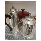 CAST ENAMEL POT, TEA SET