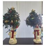 2 LIGHTED DECORATIVE SNOWMEN/CHRISTMAS TREES