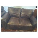 2 CUSHION LEATHER SOFA W/ NAIL HEAD TRIM
