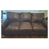 3 CUSHION LEATHER SOFA W/ NAIL HEAD TRIM
