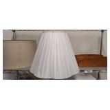 ASSORTED LAMP SHADES AND WHAT NOT SHELF