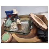 BINOCULARS, WOODEN CROSS SECTIONS, DICE , MISC