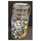 MARBLES IN VINTAGE BALL JAR