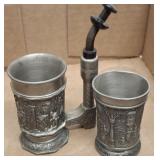 VINTAGE PEWTER PIPE AND MINI GLASS
