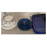 COBALT DISHES, BLUE AND WHITE, TRAVEL CASSEROLE