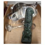 FIGURINE, GRAVY BOATS, TONGS, MISC