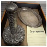 SILVER PLATED  DECANTER, TRAY