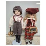 2 17" DOLLS WITH STANDS SCHOOL GIRL AND BOY