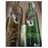 2 PC HAND PAINTED DUCK WINE BOTTLES
