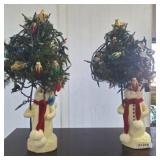 2 LIGHTED DECORATIVE SNOWMEN/CHRISTMAS TREES