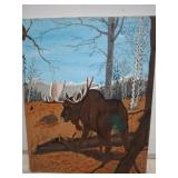 OIL ON CANVAS SIGNED MOOSE PRINT