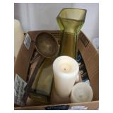 CANDLES, VASES, BRASS BOWL