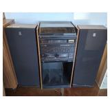GE STEREO W/ SPEAKERS-TURNTABLE, DUAL CASSETTE,
