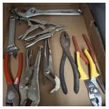 TRAY OF PLIERS,ASSORTED ADJUSTABLE WRENCHES