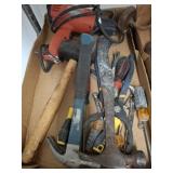 TRAY OF MISC. HAND TOOLS, HAMMERS,HEAT GUN,