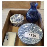 DRESSER BOXES, VASE, MISC