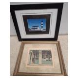 FRAMED LIGHT HOUSE AND CAFÉ SCENE PRINTS 18X14